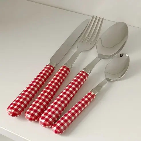 Glossy Red Checkered Flatware